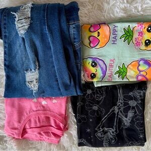 Colorful Graphic T-Shirts and Distressed Jeans Bundle